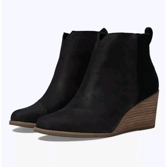 8M TOMS Clare BLACK Wedge Bootie Women - Picture 1 of 5